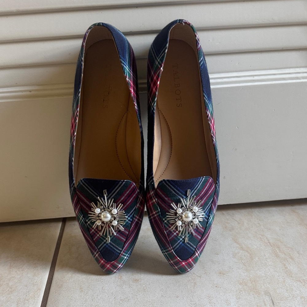 Talbots Women's Plaid Flats - Navy and Pink